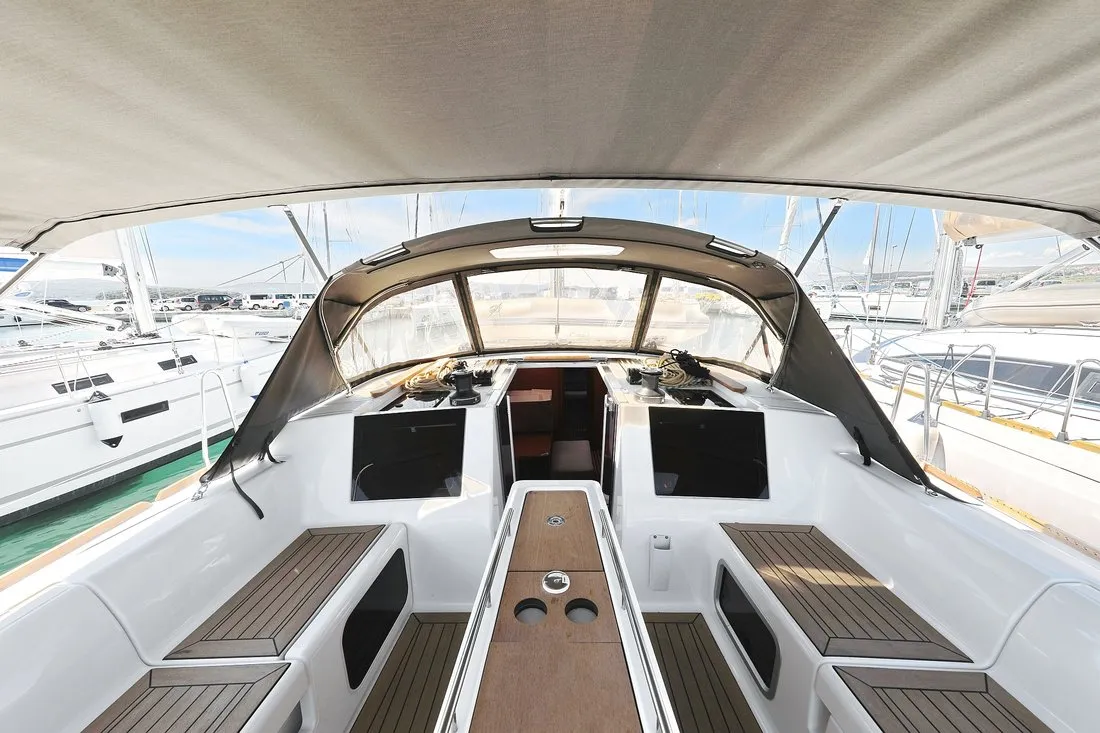 Cockpit of SunnyLife, a Dufour 460 GL sailboat at Grad Biograd na Moru, Croatia