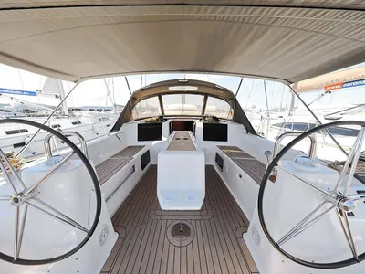 Cockpit of SunnyLife, a Dufour 460 GL sailboat at Grad Biograd na Moru, Croatia
