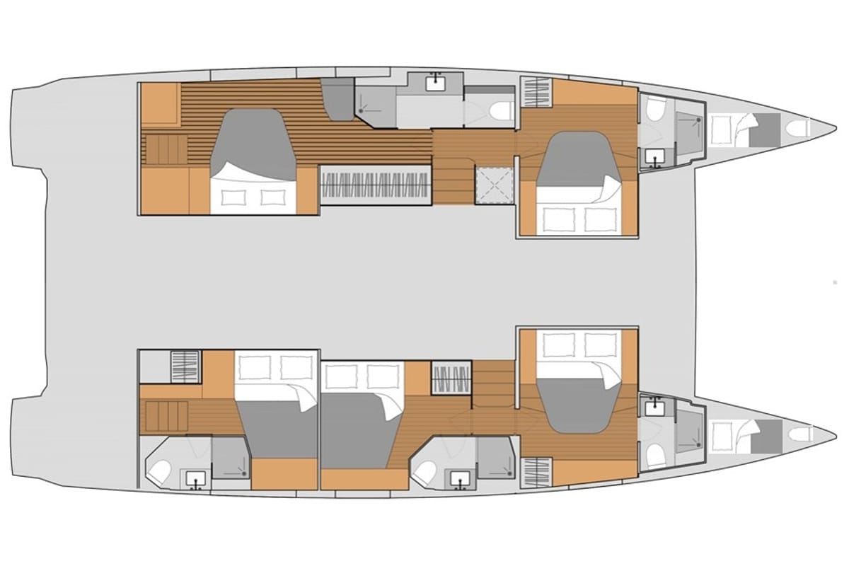 Floor plan of BlueOne, a Fountaine Pajot 51 catamaran at Municipal Unit of Nea Peramos, Greece