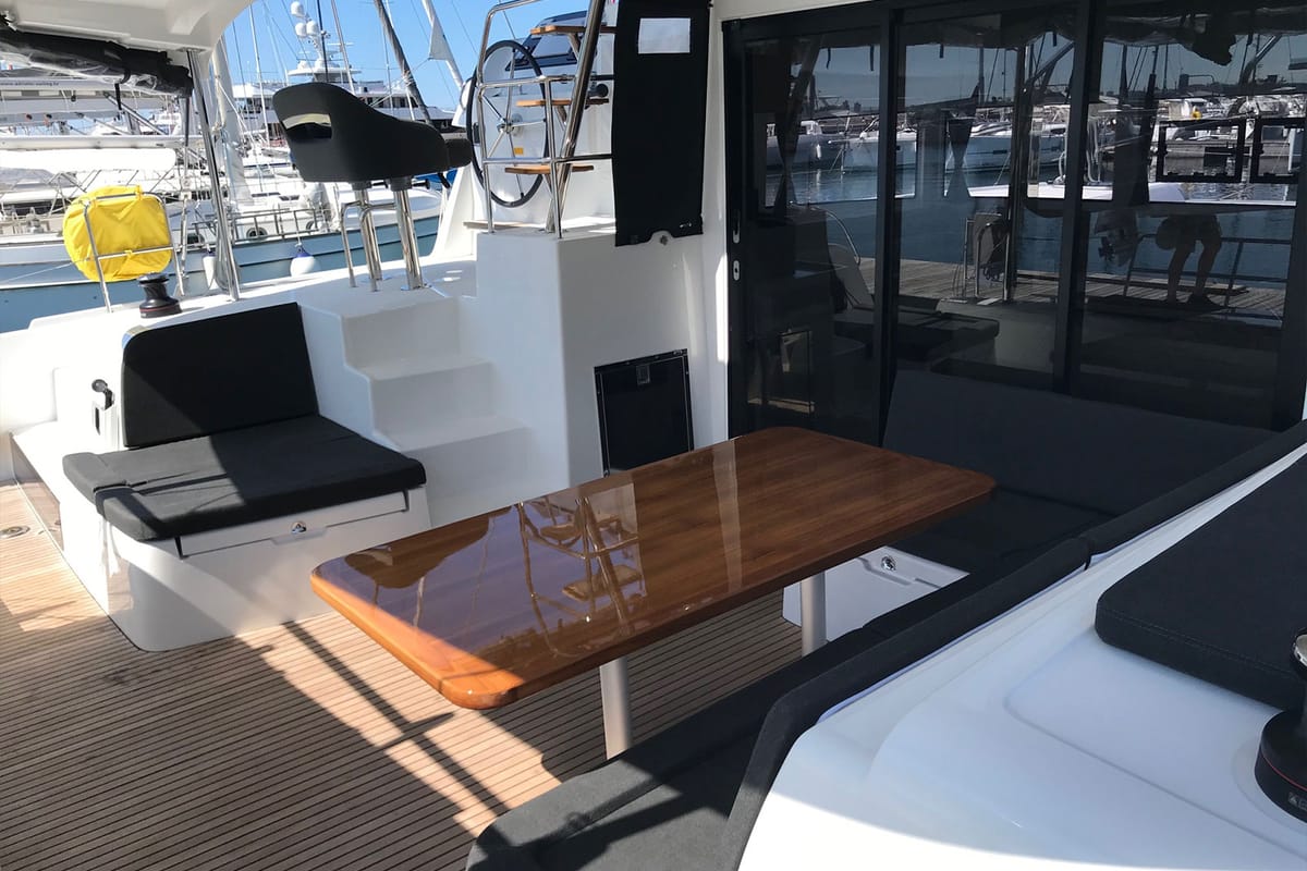 Deck of Find Us, a Lagoon 42 OW catamaran at Grad Kaštela, Croatia