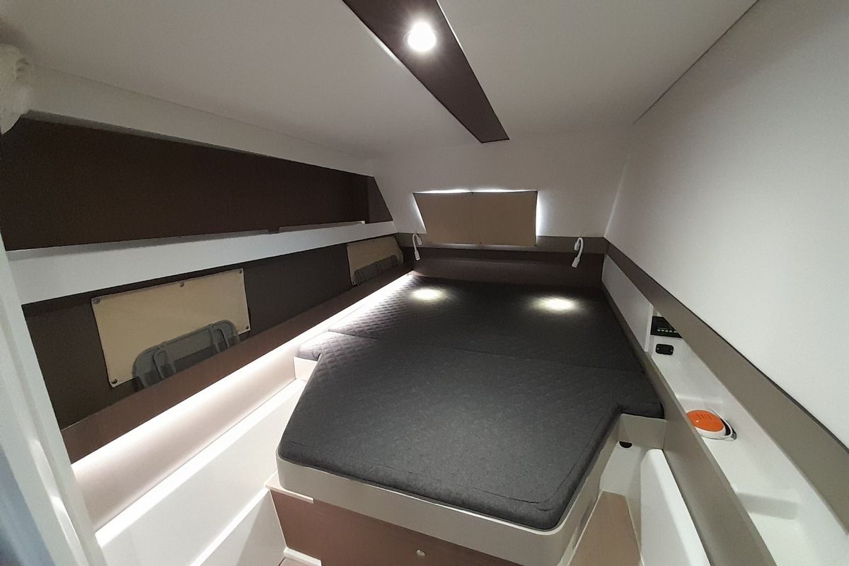 Cabin on Iroula, a Bali 4.1 catamaran at Athens, Greece