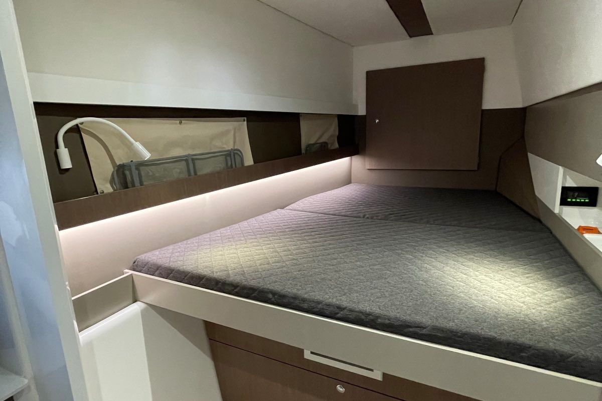 Cabin on Iroula, a Bali 4.1 catamaran at Athens, Greece