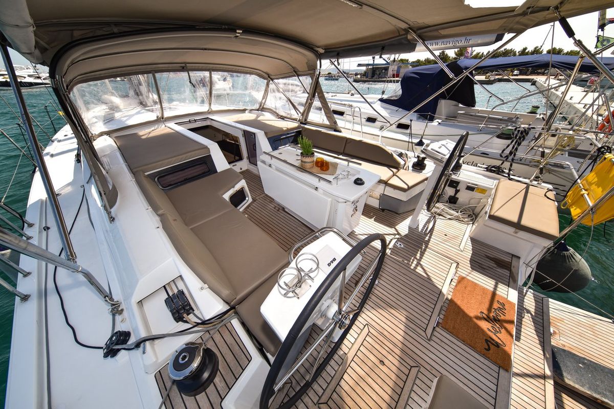 Deck of Dodo, a Beneteau Oceanis 51.1 OW sailboat at Općina Sukošan, Croatia