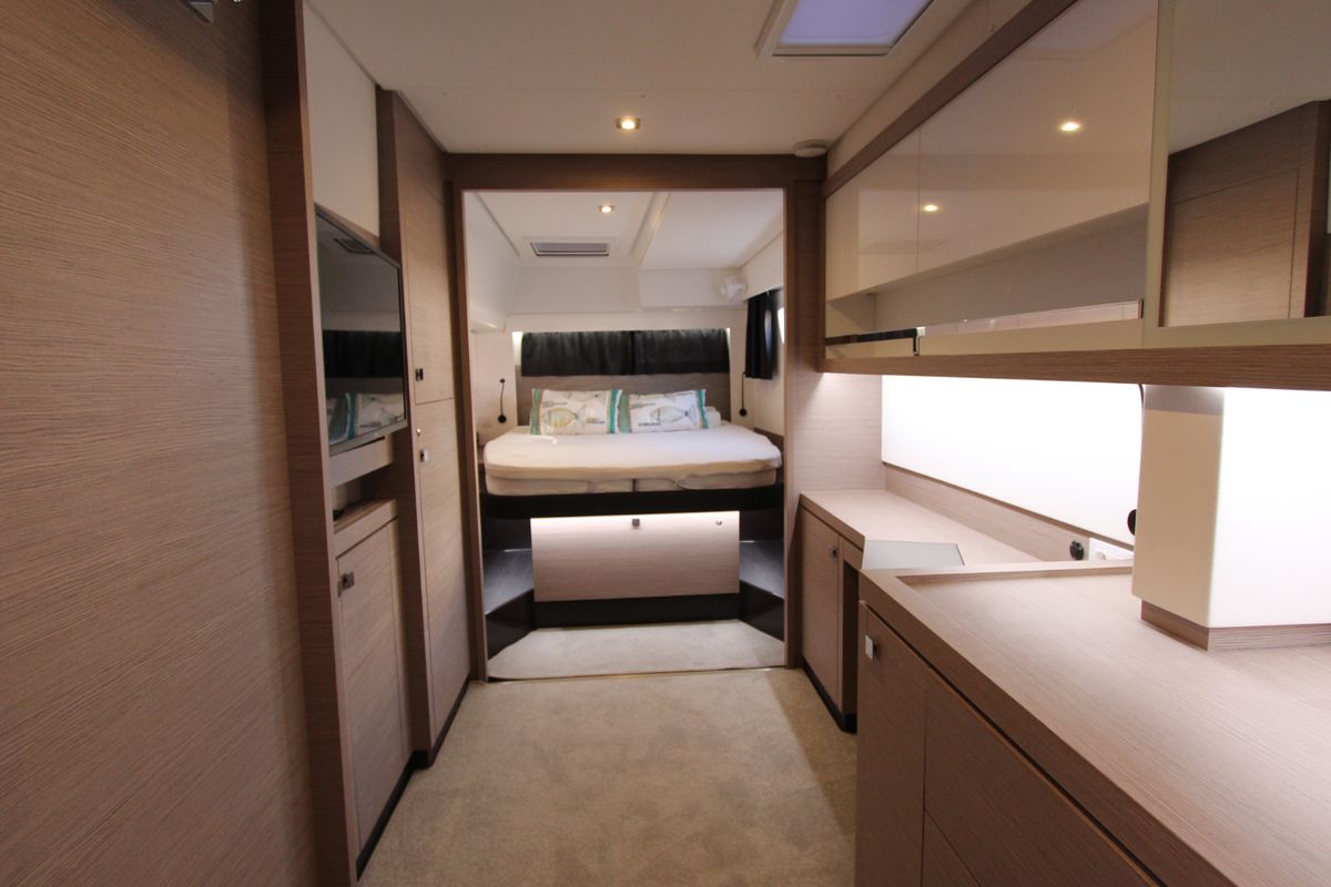 Cabin on Sonrisa, a Fountaine Pajot Tanna 47 catamaran at Olbia, Italy