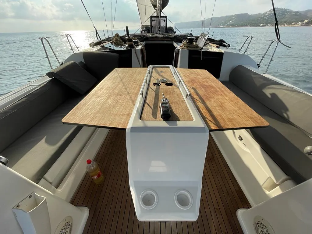 Deck of Fulham , a Dufour 460 Grand Large sailboat at Dénia, Spain