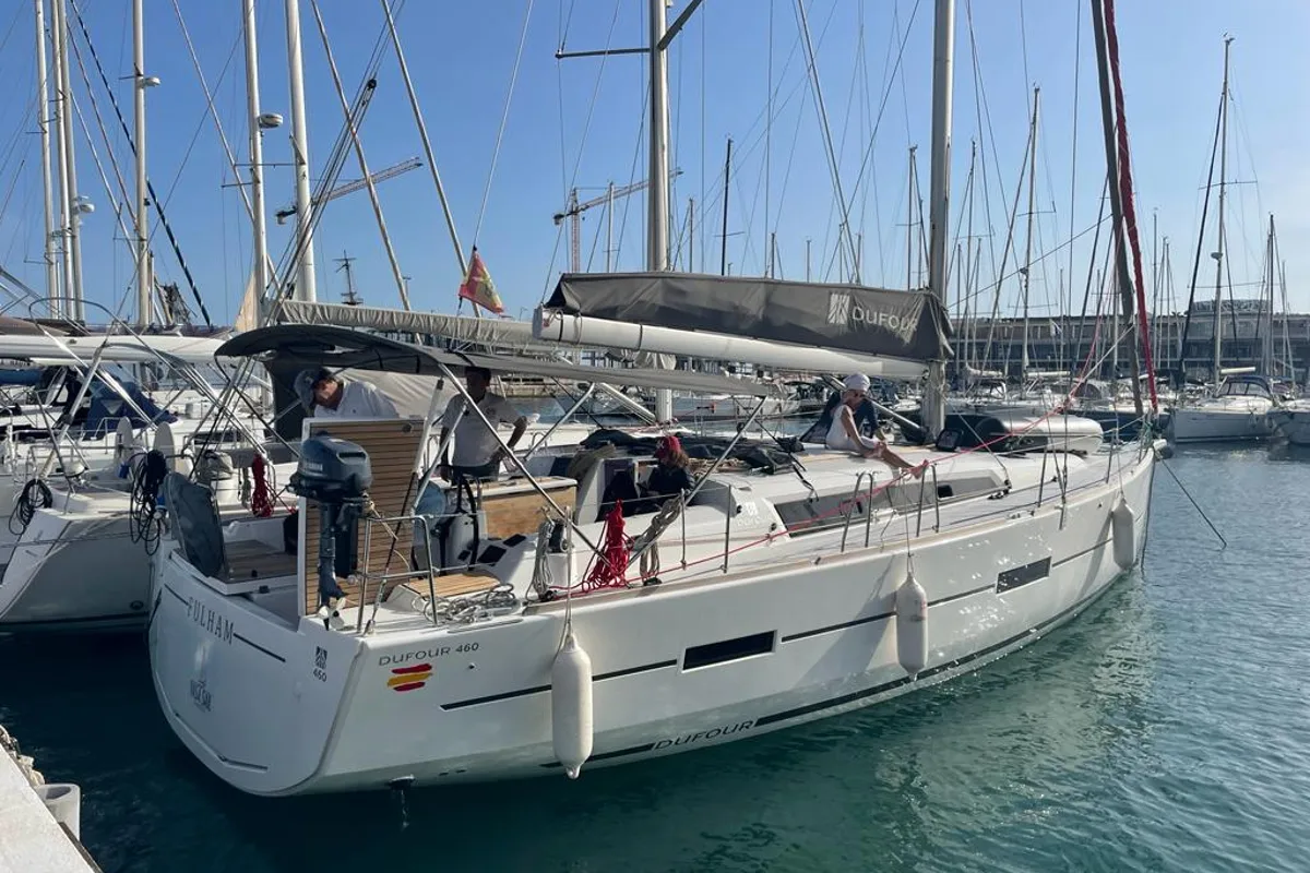 Exterior view of Fulham , a Dufour 460 Grand Large sailboat at Dénia, Spain