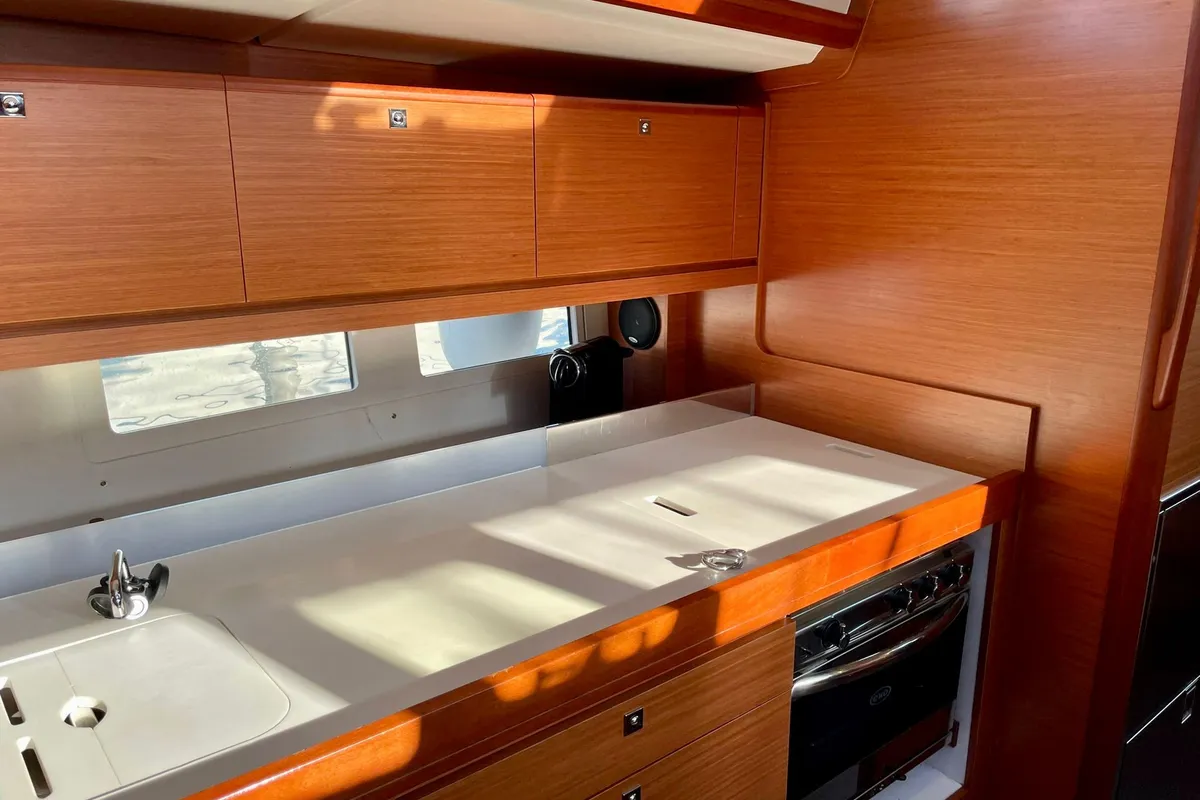 Galley of Fulham , a Dufour 460 Grand Large sailboat at Dénia, Spain