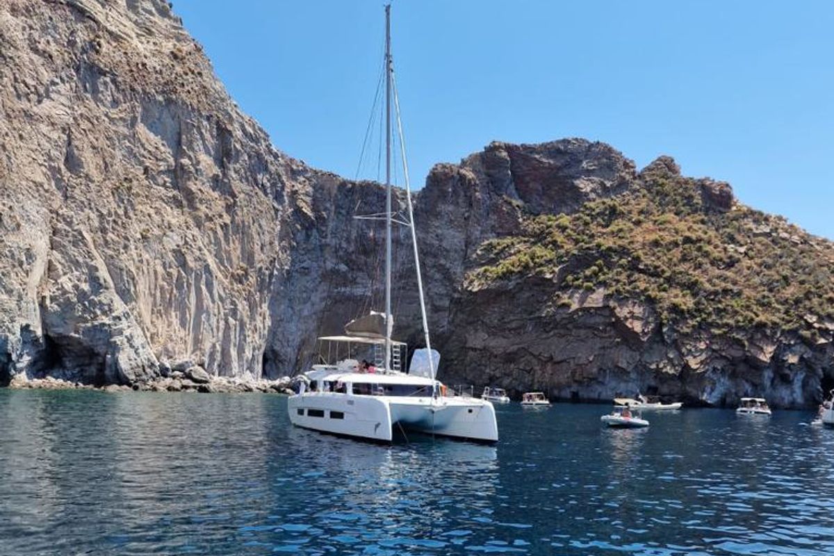 Exterior view of Oblivion Planet, a Dufour Catamaran 48 catamaran at Palermo, Italy