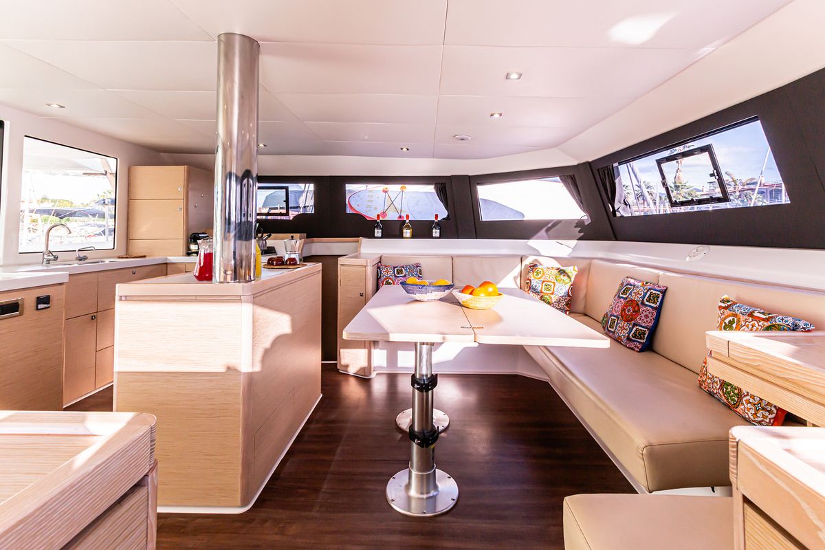 Salon of Oblivion Planet, a Dufour Catamaran 48 catamaran at Palermo, Italy