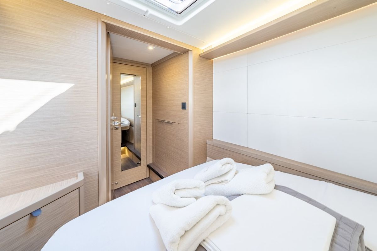 Cabin on Enjoy, a Lagoon 46 catamaran at Kontokali, Greece