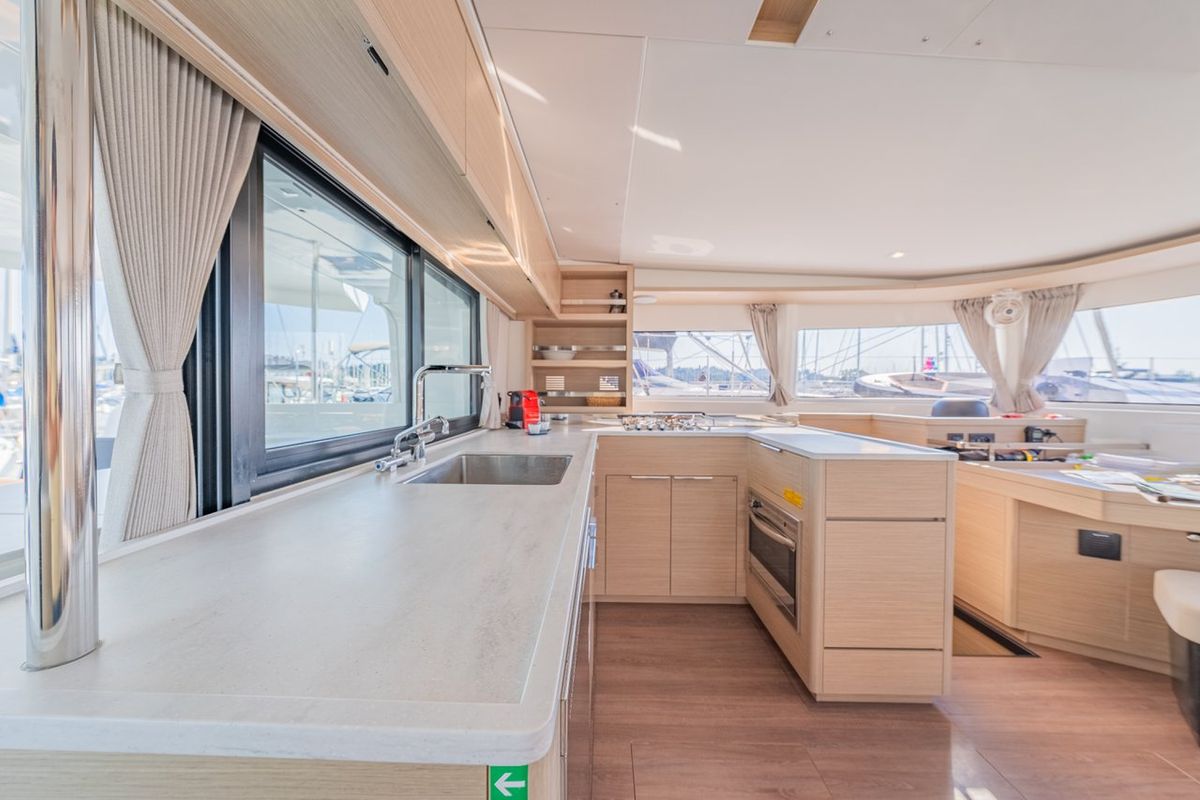 Galley of Enjoy, a Lagoon 46 catamaran at Kontokali, Greece