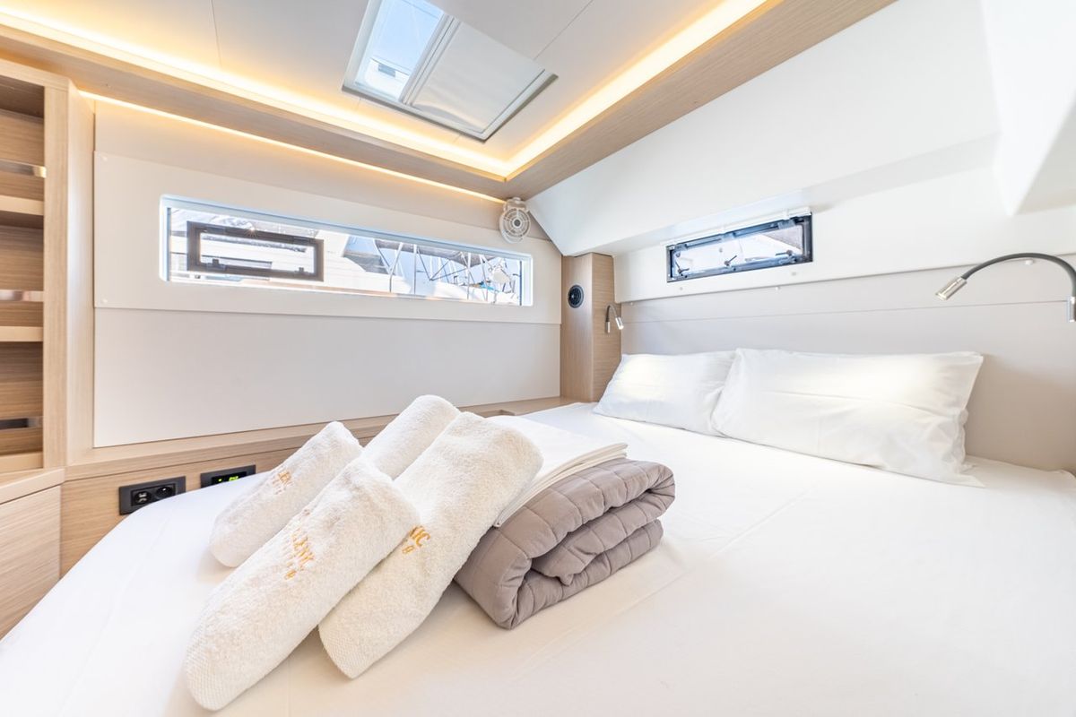 Cabin on Enjoy, a Lagoon 46 catamaran at Kontokali, Greece