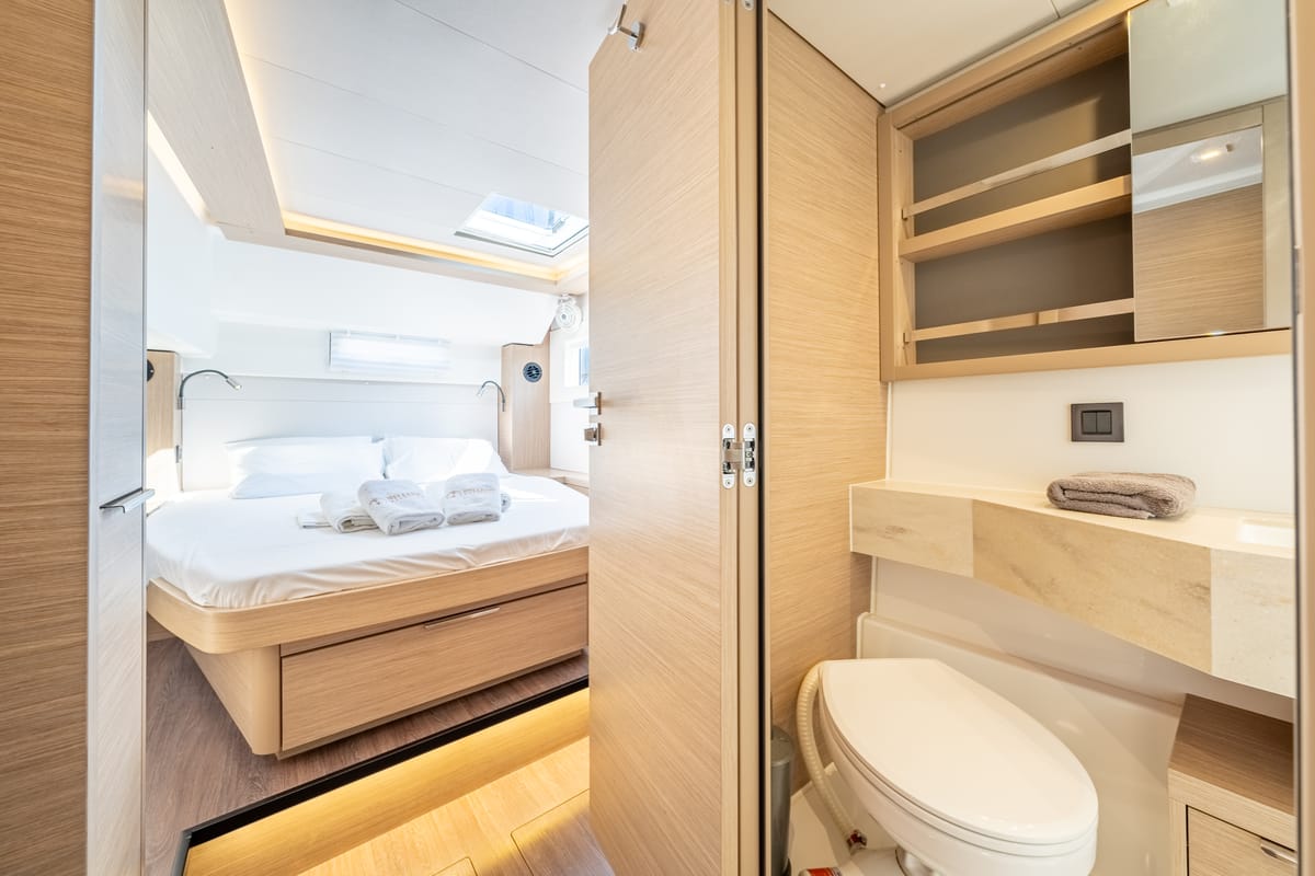 Cabin on Enjoy, a Lagoon 46 catamaran at Kontokali, Greece