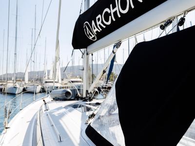 Deck of Captain Melianos, a Bavaria C46 sailboat at Kos, Greece