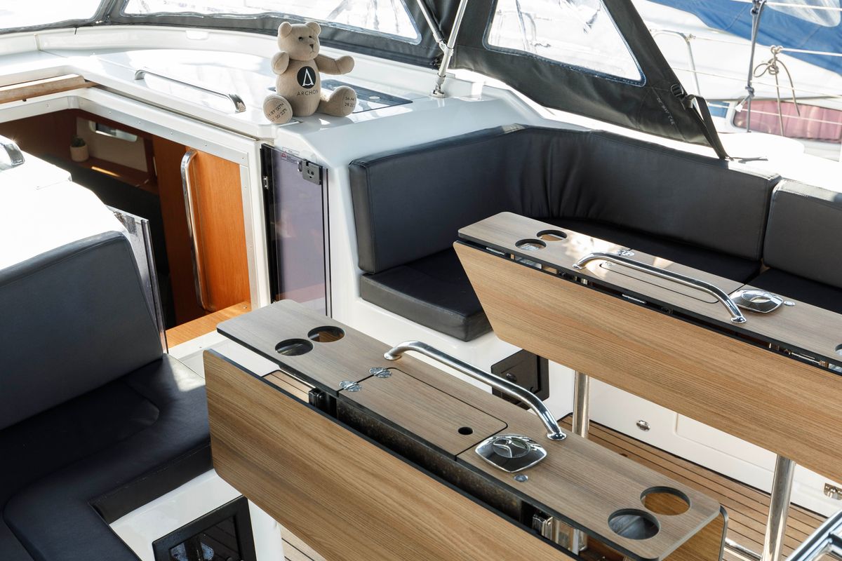 Deck of Captain Melianos, a Bavaria C46 sailboat at Kos, Greece