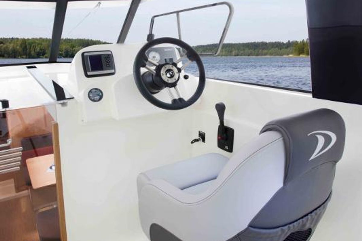 Cockpit of Linnea, a Delphia Yachts Delphia Escape 800 motorboat at Motala, Sweden