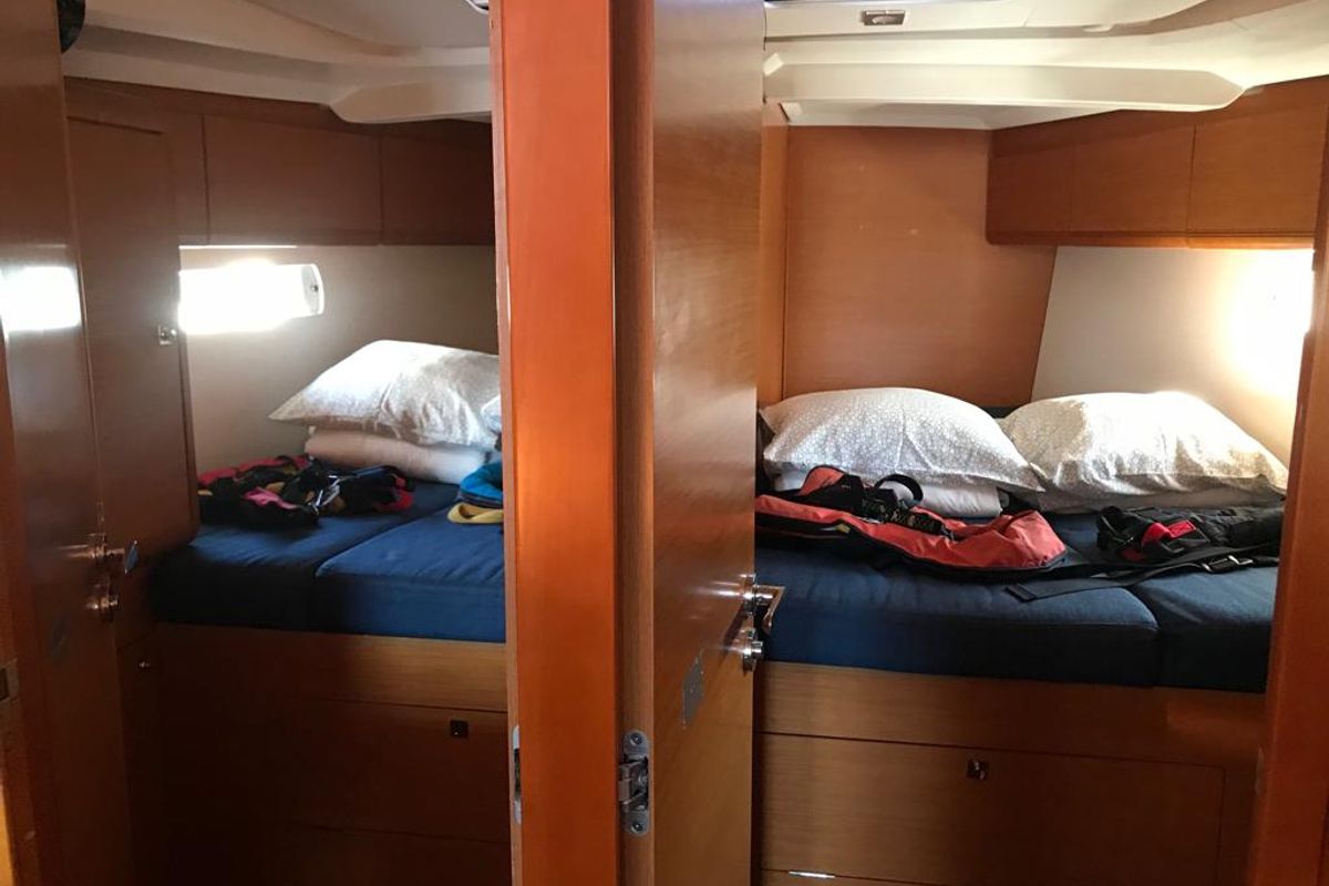Cabin on Alboran Bourbon, a Jeanneau Sun Odyssey 519 sailboat at es Jonquet, Spain