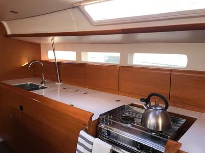 Galley of Alboran Bourbon, a Jeanneau Sun Odyssey 519 sailboat at es Jonquet, Spain