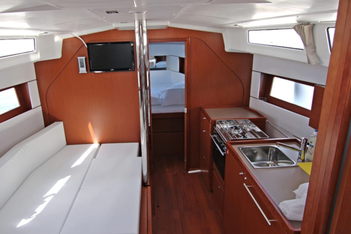 Cockpit of Fede, a Beneteau Oceanis 38 sailboat at Općina Sukošan, Croatia