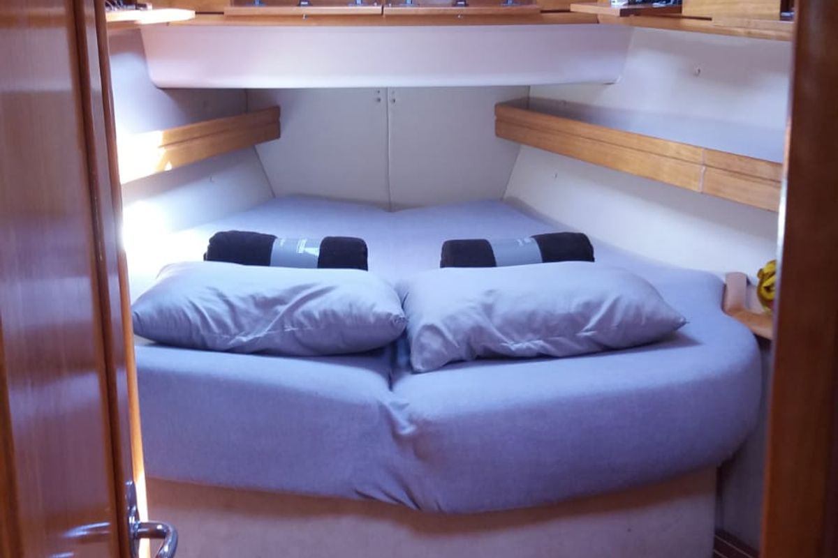 Cabin on Sandra, a Bavaria 46 Cruiser sailboat at Municipal Unit of Lefkada, Greece
