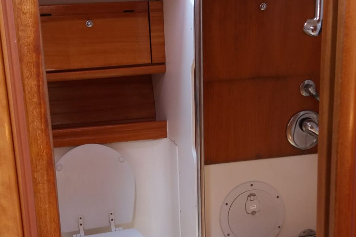 Head on Sandra, a Bavaria 46 Cruiser sailboat at Municipal Unit of Lefkada, Greece