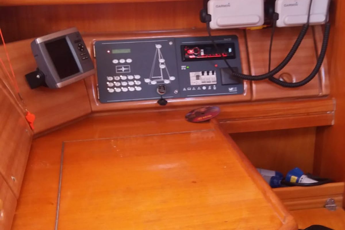 Cockpit of Sandra, a Bavaria 46 Cruiser sailboat at Municipal Unit of Lefkada, Greece