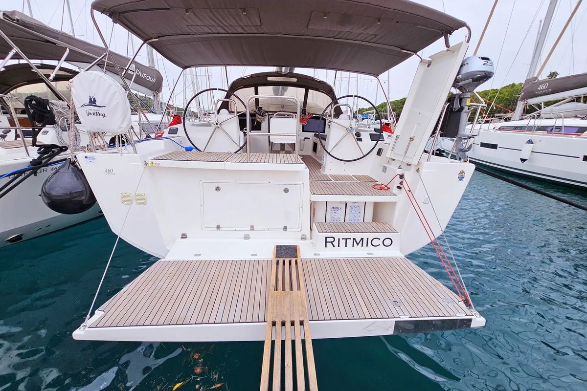 Exterior view of Ritmico, a Dufour 460 Grand Large sailboat at Municipal Unit of Ellomenos, Greece