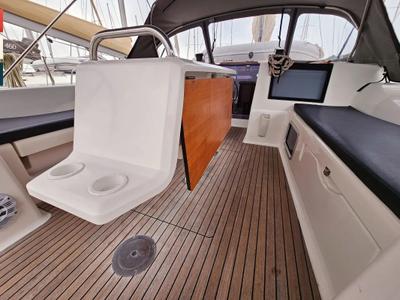 Deck of Ritmico, a Dufour 460 Grand Large sailboat at Municipal Unit of Ellomenos, Greece