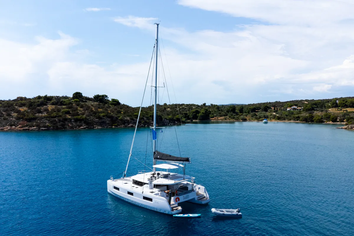 Exterior view of WINDEA, a Lagoon 46 catamaran at Municipal Unit of Kranidi, Greece