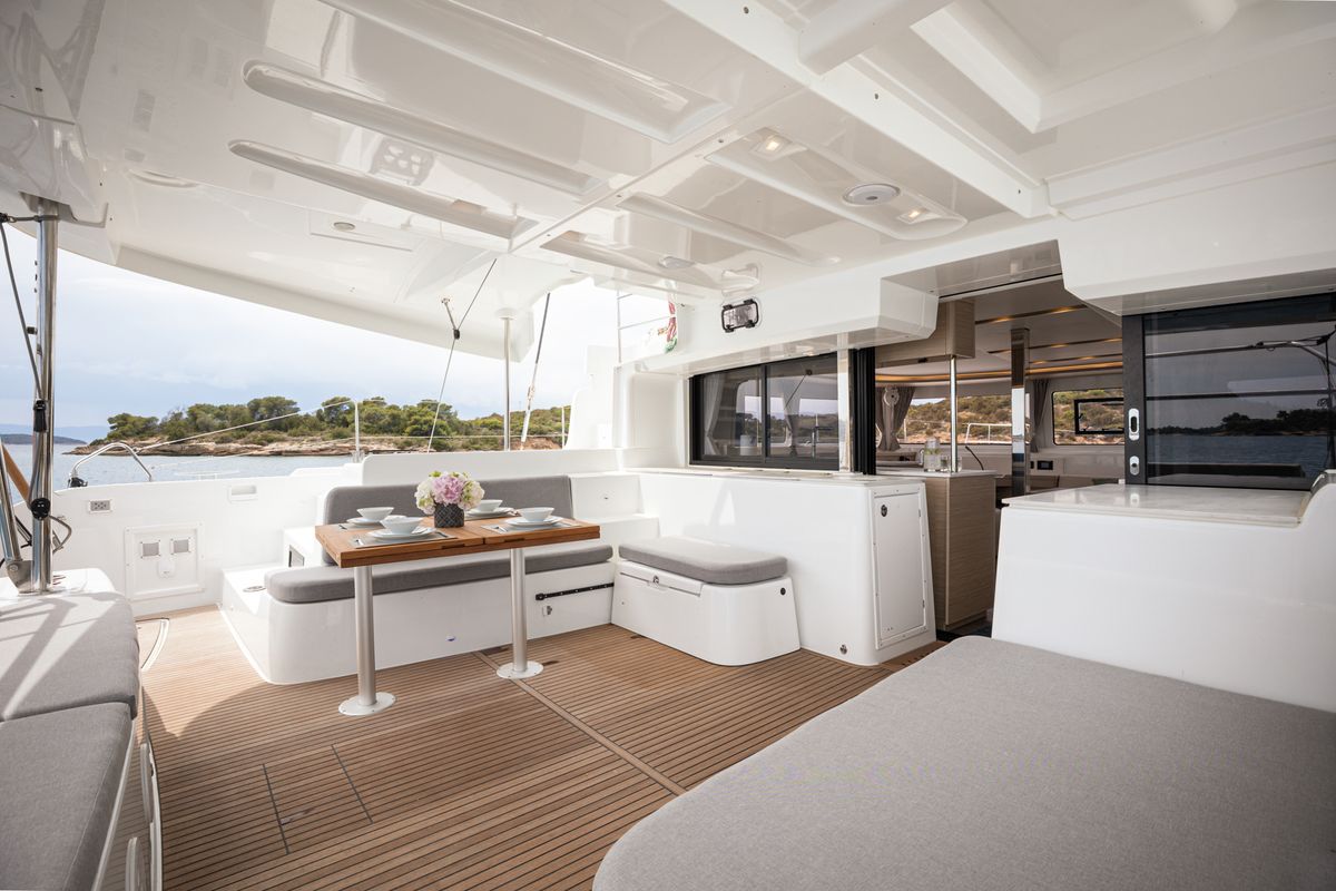 Deck of WINDEA, a Lagoon 46 catamaran at Municipal Unit of Kranidi, Greece
