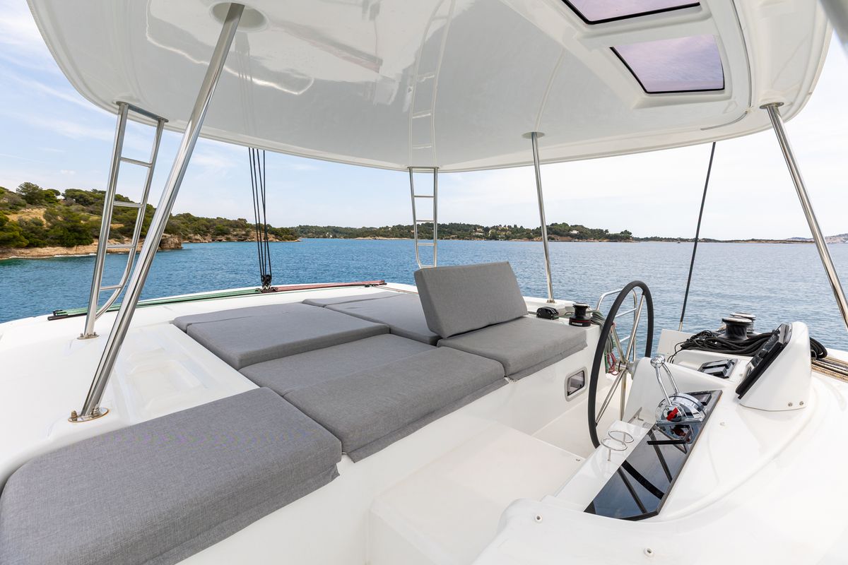 Cockpit of WINDEA, a Lagoon 46 catamaran at Municipal Unit of Kranidi, Greece