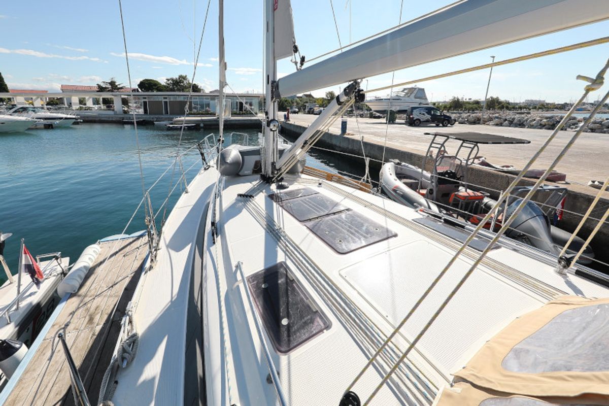 Deck of Lupe, a Bavaria Cruiser 37 sailboat at Zadar, Croatia