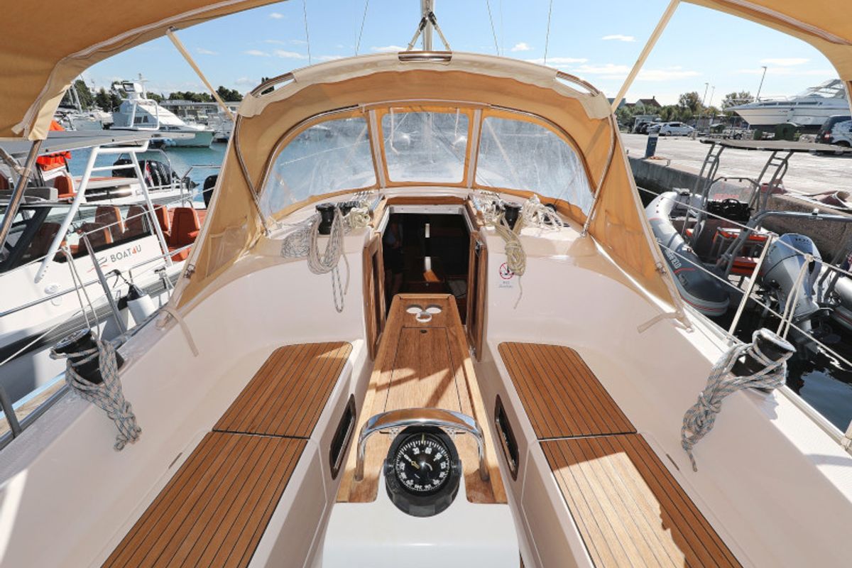 Cockpit of Lupe, a Bavaria Cruiser 37 sailboat at Zadar, Croatia