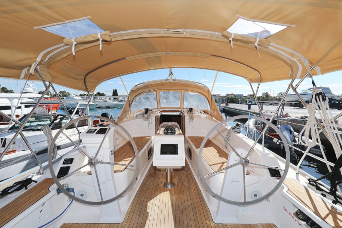 Cockpit of Lupe, a Bavaria Cruiser 37 sailboat at Zadar, Croatia