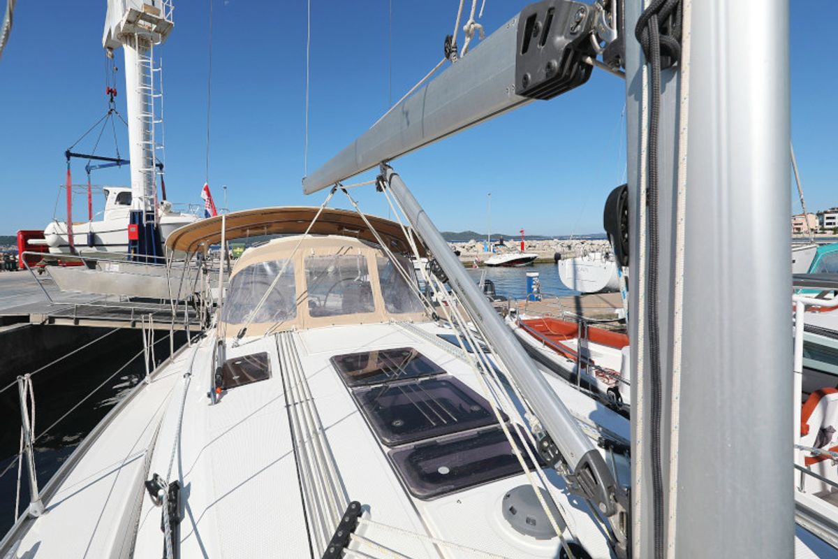Deck of Lupe, a Bavaria Cruiser 37 sailboat at Zadar, Croatia