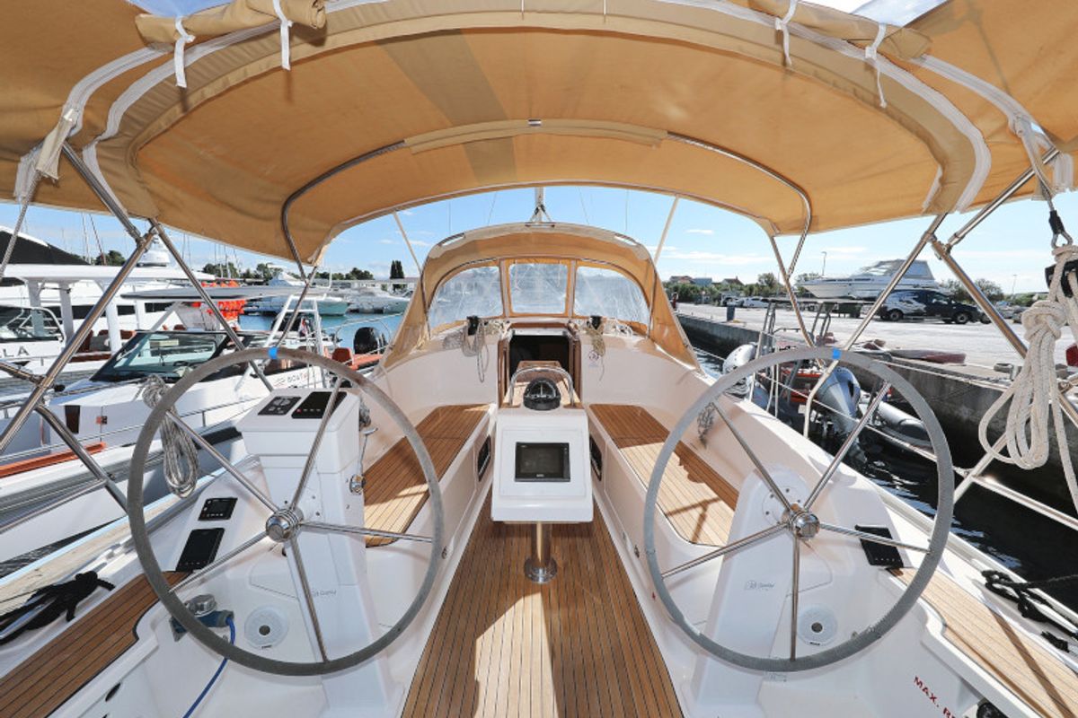 Cockpit of Lupe, a Bavaria Cruiser 37 sailboat at Zadar, Croatia