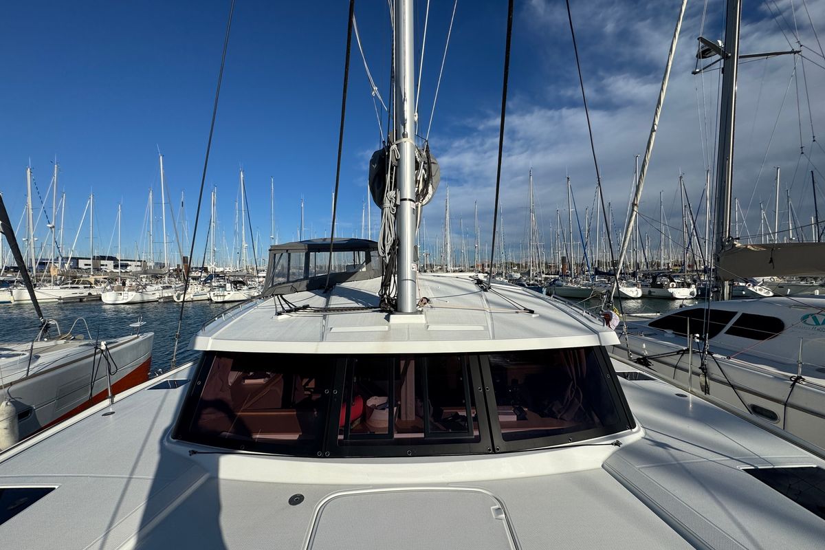 Exterior view of Jumapi, a Fountaine Pajot Isla 40 catamaran at La Rochelle, France