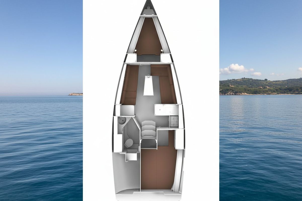 Exterior view of Burin, a Bavaria Cruiser 33 sailboat at Punat, Croatia
