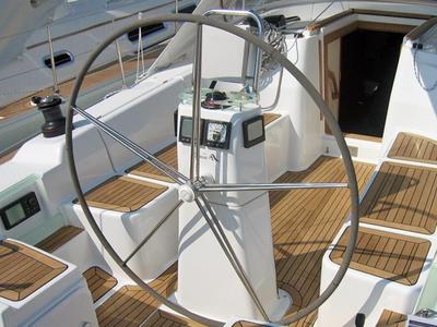 Cockpit of Sventola, a Hanse Yachts Hanse 370 sailboat at Piombino, Italy