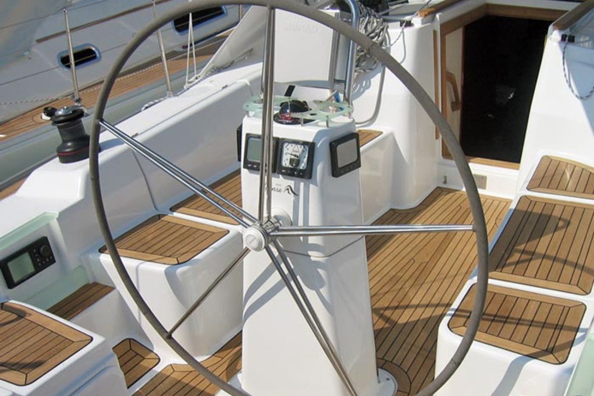 Cockpit of Sventola, a Hanse Yachts Hanse 370 sailboat at Piombino, Italy