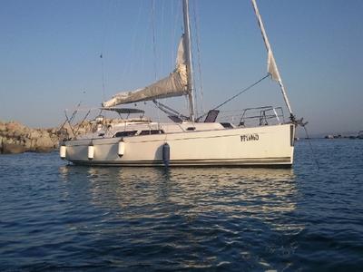 Exterior view of Sventola, a Hanse Yachts Hanse 370 sailboat at Piombino, Italy
