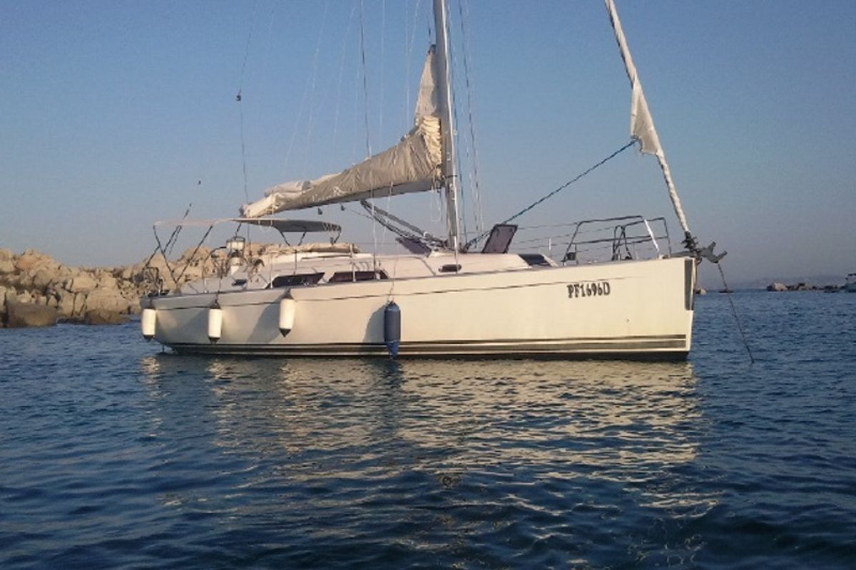 Exterior view of Sventola, a Hanse Yachts Hanse 370 sailboat at Piombino, Italy