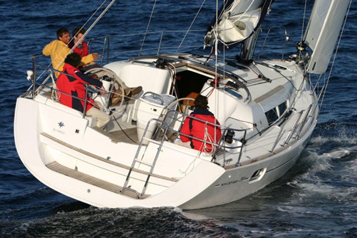 Exterior view of Cabiria, a Jeanneau Sun Odyssey 39i sailboat at Olbia, Italy