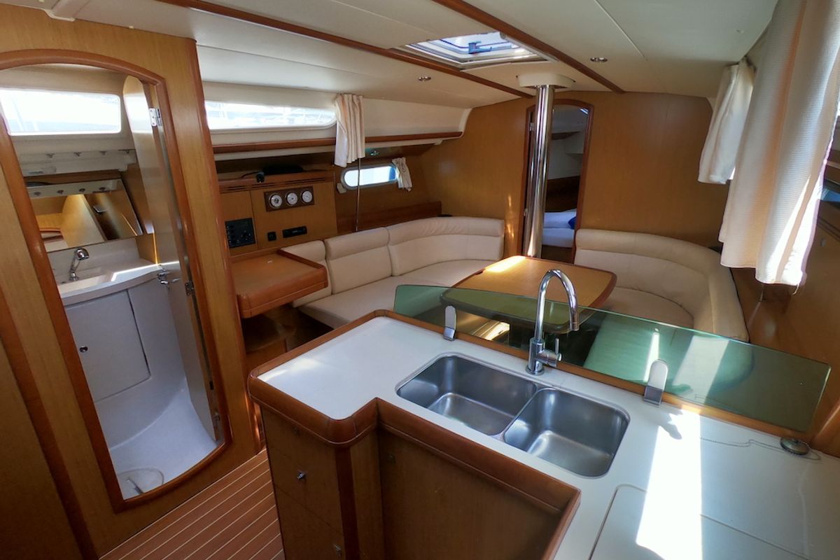 Galley of Cabiria, a Jeanneau Sun Odyssey 39i sailboat at Olbia, Italy