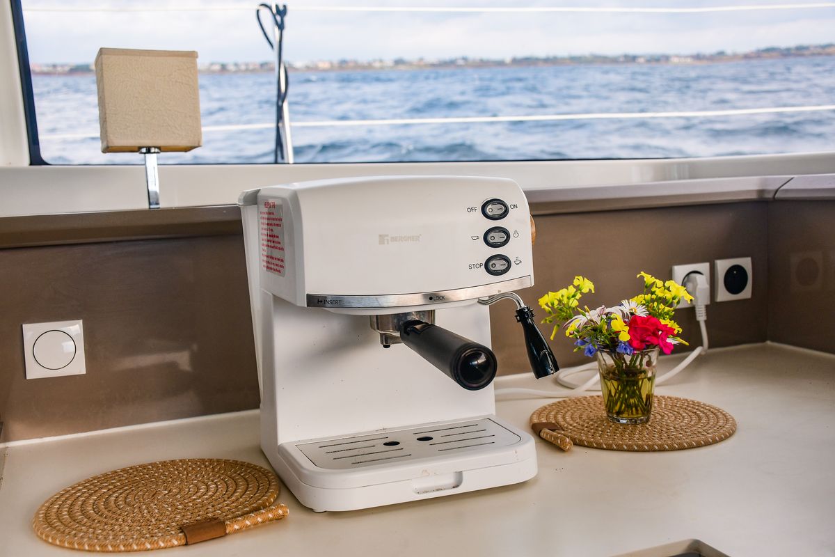 Galley of Meaban, a Bali 4.3 catamaran at Municipal Unit of Lefkada, Greece