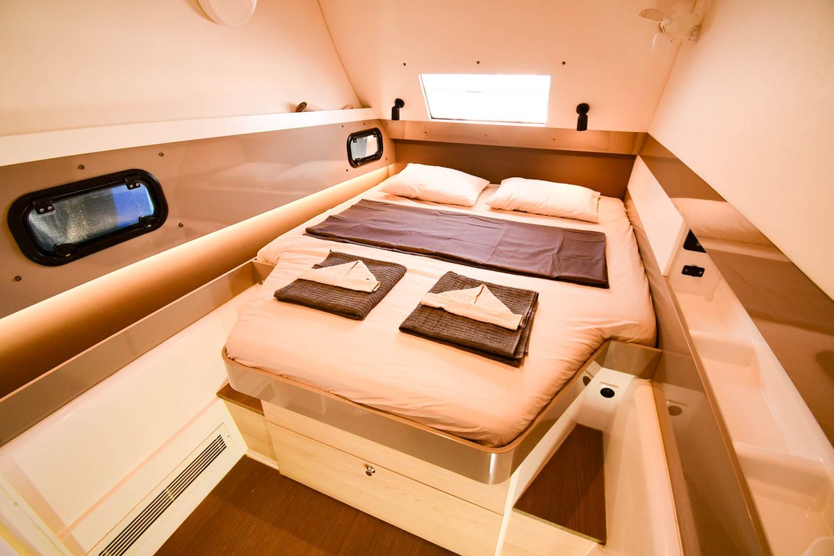 Cabin on Meaban, a Bali 4.3 catamaran at Municipal Unit of Lefkada, Greece