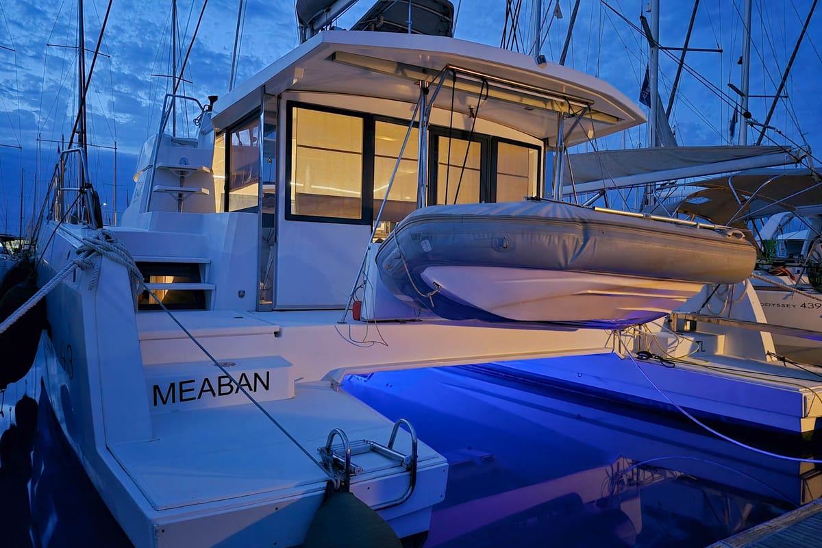 Exterior view of Meaban, a Bali 4.3 catamaran at Municipal Unit of Lefkada, Greece