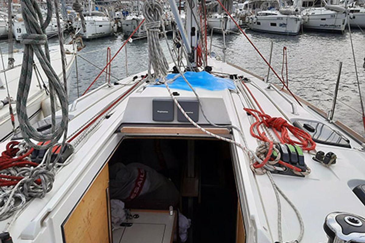 Deck of Sierra, a Elan 350 sailboat at Grad Biograd na Moru, Croatia