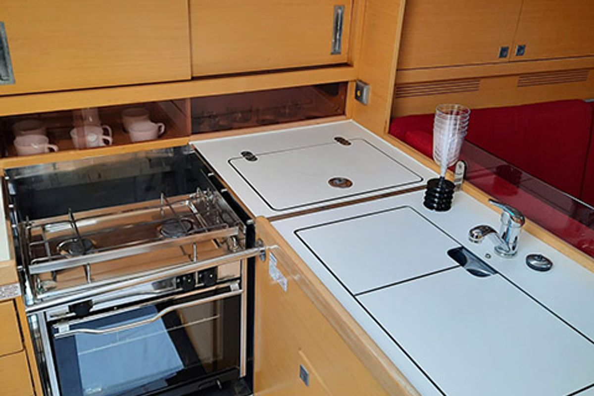Galley of Sierra, a Elan 350 sailboat at Grad Biograd na Moru, Croatia