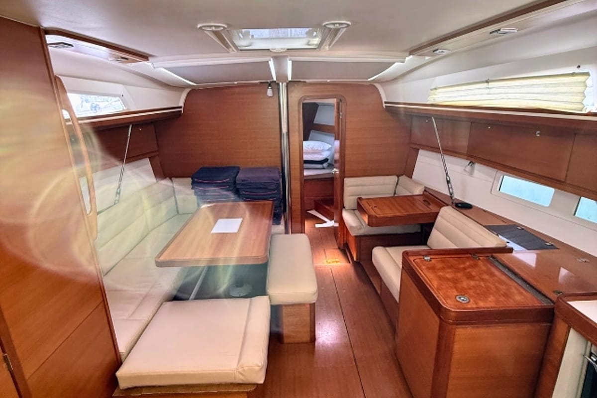 Salon of Freedom, a Dufour 410 Grand Large sailboat at Athens, Greece